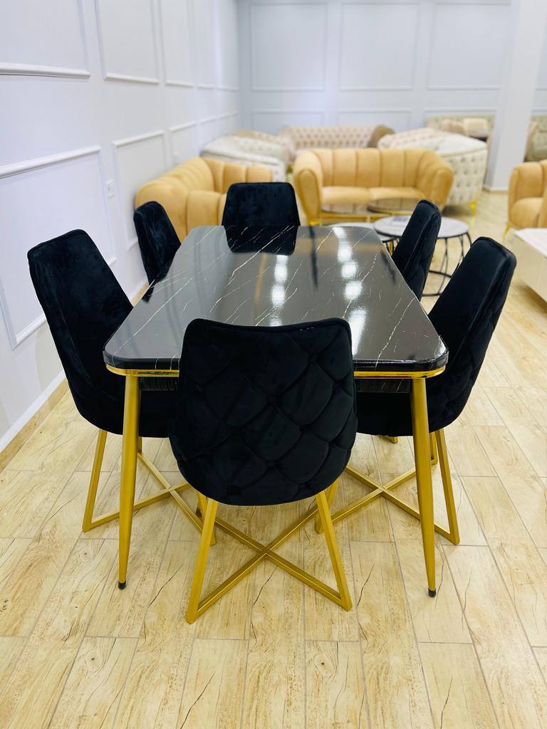 Ensemble de table salle à manger avec 6 chaises design luxe doré effet  marbré